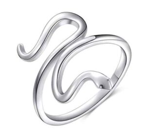 A stylish collection of fancy snake rings in gold, silver, and gemstone designs displayed